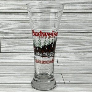Budweiser Fluted Bear Glass Christmas 1989 Clydesdale Horses Vintage Pilsner